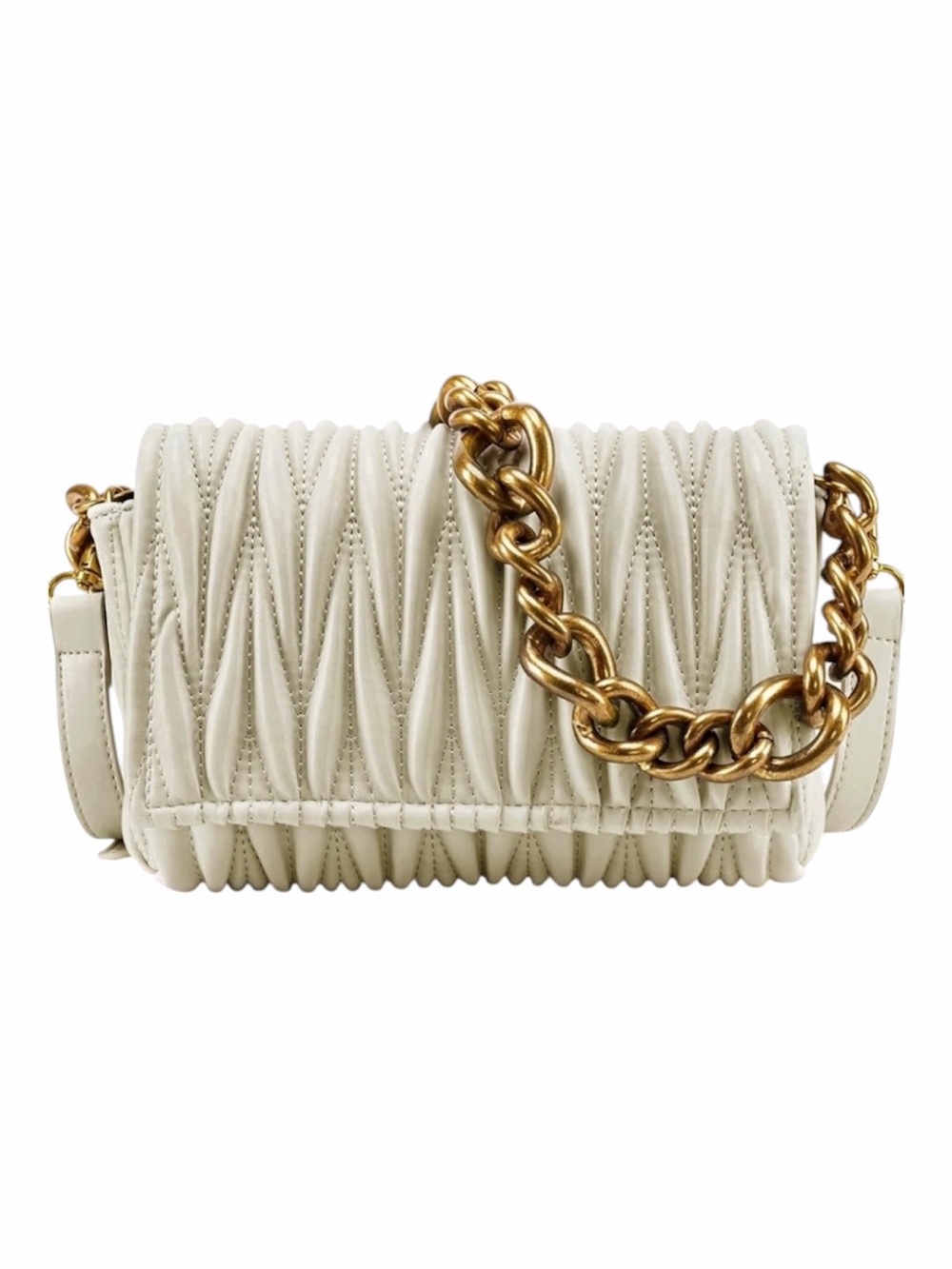 Quilted Shoulder Bag Small White Y2K Underarm Purse Classic Gold Chain Hardware